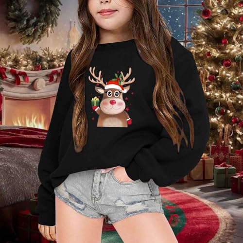 Merry Christmas Kids' Hoodie - Festive Reindeer Design with Red Hat & Scarf, Jolly Gift Idea for Holiday Parties2