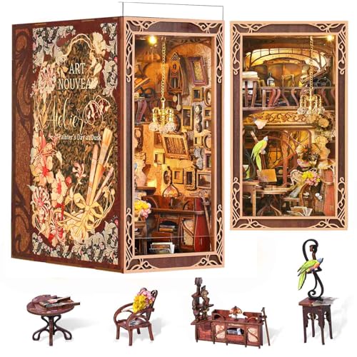 MiniCity Book Nook Kit, DIY Miniature Dollhouse Booknook Kit, 3D Wooden Puzzle Bookend Bookshelf...