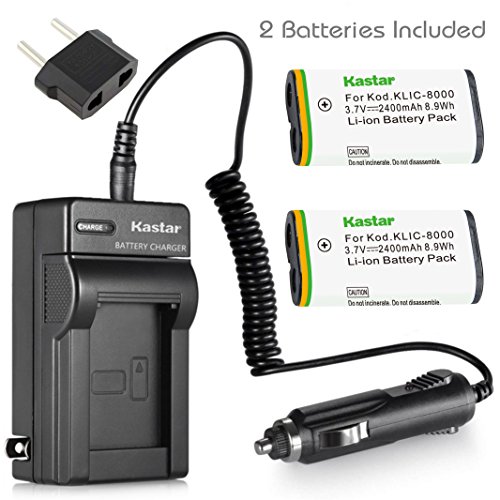 Kastar Battery (2-Pack) and Charger Kit for Kodak KLIC-8000, K8000 Work with Kodak