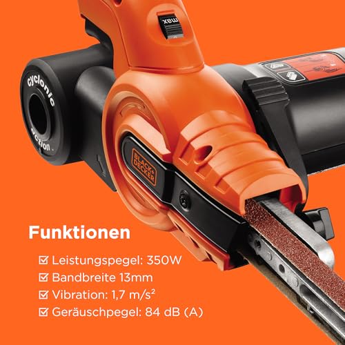 BLACK+DECKER 350W, 13mm Feilenschleifer mit 3 Schleifbändern & Staubsammelsystem, KA900E-QS