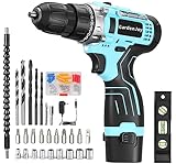 GardenJoy Cordless Power Drill Set - 12V Electric Drill Driver Kit with 65pcs Acessories, Battery Powered, 3/8' Keyless Chuck, 2 Variable Speed, 24+1 Torque Setting, Drill for DIY Project Home