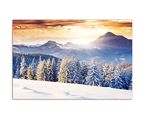 120x80cm - Fotodruck auf Leinwand und Rahmen Wald Berge Winter Schnee Landschaft - Leinwandbild auf Keilrahmen modern stilvoll