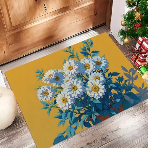 Paillasson d'intérieur grand format 80x120 cm lavable machine motif fleuri