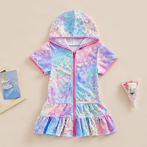 Toddler Girls Summer Swimwear Cover Up Short Sleeve Zipper Hooded Beachwear2