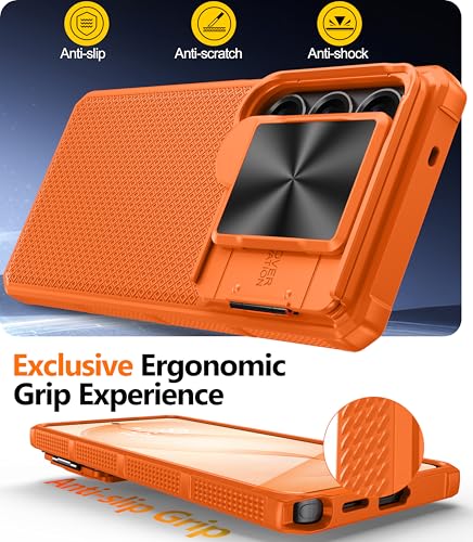 Image of Magnetic for Samsung Galaxy S26 Ultra Case,[Slide Camera Cover][Kickstand][Compatible with Magsafe][Military Grade Protection] Shockproof Rugged Case for Galaxy S26 Ultra,Orange