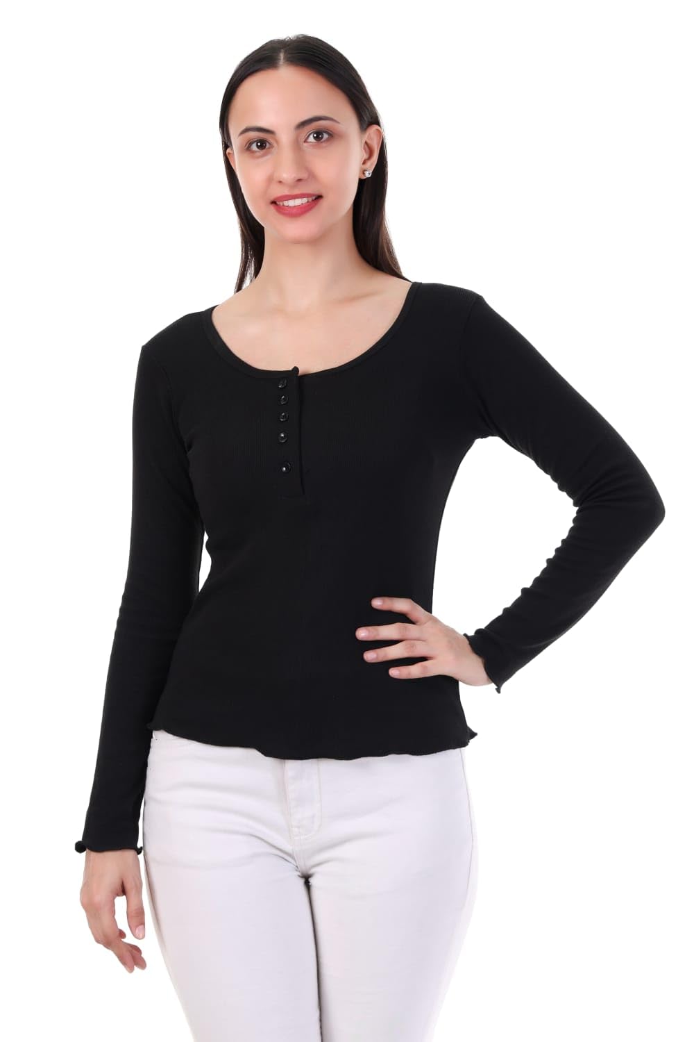 GlamValley Women's Casual Ribbed Long Sleeve Henley Top-picture-32