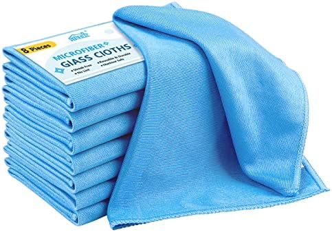 HOMEXCEL 8 Pack Microfiber Glass Cleaning Cloth, Streak Free, Reusable Microfiber Cleaning Cloth 14X16inch, for Cleaning Windows, Glasses, Mirrors, Screens,Stainless Steel and More,Blue