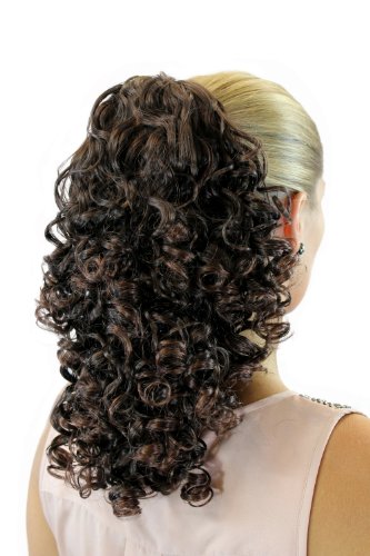 WIG ME UP - JL-3022-4T33 Toupet/Coda di cavallo Ricci Mezza lunghezza (40 cm) Fermacapelli a pettine+ sezione elastica Mix di Castano