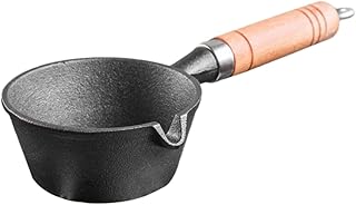 VOSAREA Cast Iron Heating Pot for Butter Cheese and Melting Ergonomic Wooden Handle Suitable for Gas and Induction Cookers for Cooking and Baking Needs
