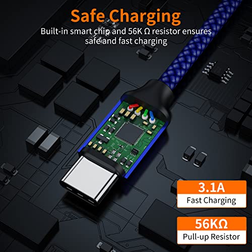 Usb C Cable Short,Jxmox [1Ft 3 Pack] Usb Type C Cable Braided Fast Charge Cord Compatible Samsung Galaxy Note 9 8,S10 S9 S8 Plus, Lg V30 V20 G5,Nexus,Moto Z2 Z3,Power Bank And Portable Charger (Blue) #TOP4