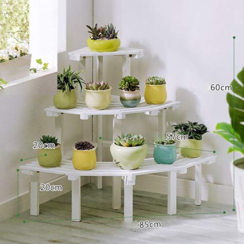 LIN HE SHOP Gratis Staande Hoek Stap Stijl Houten Plant Rekschap, Natuurlijke Dennenhout Bloempotten Planters Houder, Potplanten Display Stand voor Binnen & Buiten Tuin Gebruik