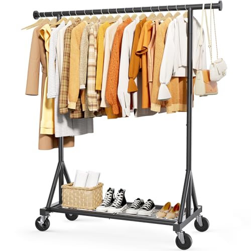 Sakugi 重型シングルポールハンガーラック 高耐荷重 金属製 自立式 衣類収納ラック 寝室 クローゼット 店舗用、ブラック