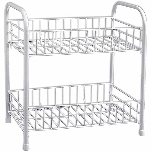 Vetrineinrete® Mobiletto in Metallo portaoggetti con Due Ripiani scompartimenti Bianco scaffale Organizer Porta Oggetti 32x36 cm 52530 M8