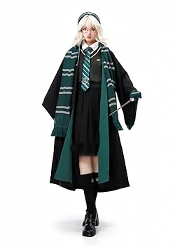 ハリーポッター　スリザリン(ローブ+杖+マフラー高品質コスプレ3点 ハリーポッター スリザリン(ローブ+杖+マフラー高品質コスプレ3