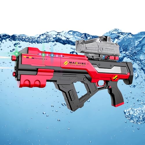 Eayaele Electric Water Gun with LED Chasing Lights, 35 FT, Automatic & Manual Dual Mode High Powered High Capacity Squirt Guns for Adult Kid (Red)