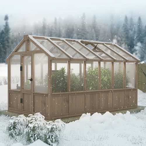 VEIKOU-6x12FT-Greenhouses-for-Outdoors-Wooden-Greenhouse-with-Cedar-Frame-Adjustable-Vent-Green-House-with-6MM-Thick-Polycarbonate-Panel-for-Outside-Garden-Backyard-Light-Brown-Mocha VEIKOU 6x12FT Greenhouses for Outdoors Wooden Greenhouse with Cedar Frame Adjustable Vent Green House with 6MM Thick Polycarbonate Panel for Outside Garden Backyard Light Brown Mocha