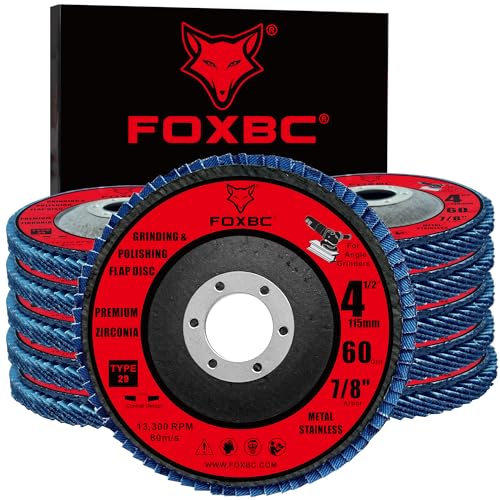 FOXBC 4-1/2 inch Flap Disc 60 Grit for Angle Grinder Type 29 Premium Zirconium Grinding and Polishing for Metal 10 Pack