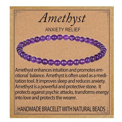 LPBeads Handmade Natural Gemstone Stretch Elastic 4m Amethyst Bracelet Healing Crystal Round Stone Beads Jewelry Gifts for Women Men