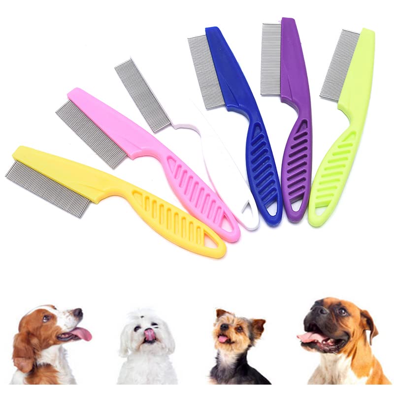 6 PCS Flea Remover Tool for Dogs & Cats- Comb for Removes Tangles and Knots,Grooming Tool with Stainless Steel Teeth & Ergonomic Grip…