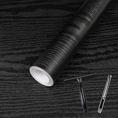 Abyssaly Black Wood Vinyl Wrap Self Adhesive Wallpaper Toolkit Included