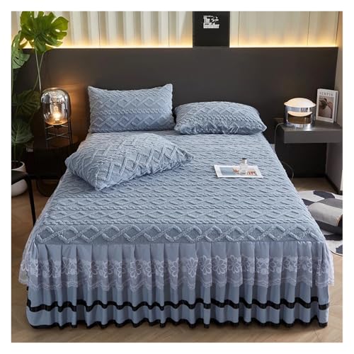 Samt-Spitzen-Bettrock, maschinenwaschbar, elastisches Band für Queen-Size-Betten, eleganter Bettbezug, weiche, warme Tagesdecke, 150 x 200 cm (1 Stück), ideale Heimdekoration