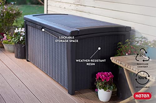 Keter Borneo 110 Gallon Resin Deck Box - Organization And Storage For Patio Furniture, Outdoor Cushions, Throw Pillows, Garden Tools And Pool Toys #TOP4