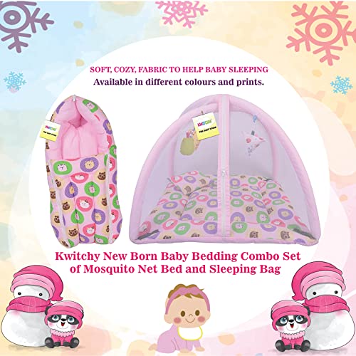Image of Kwitchy Baby Bedding Set New Born Baby Bed | Mattress | Mosquito Net | Play Gym | Playmats | Cotton | Infants | Gift Combo | Bed with Hanging Toys (0-6 Months) Pink (2PCS Set)