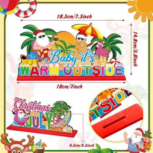 Image of Suzile 6 Pcs Christmas in July Table Decorations, Summer Christmas Table Centerpieces, Tropical Santa Tiered Tray Decor, Flamingo Surfboard Beach Santa Decor for Home Kitchen Party Hawaiian Ornaments