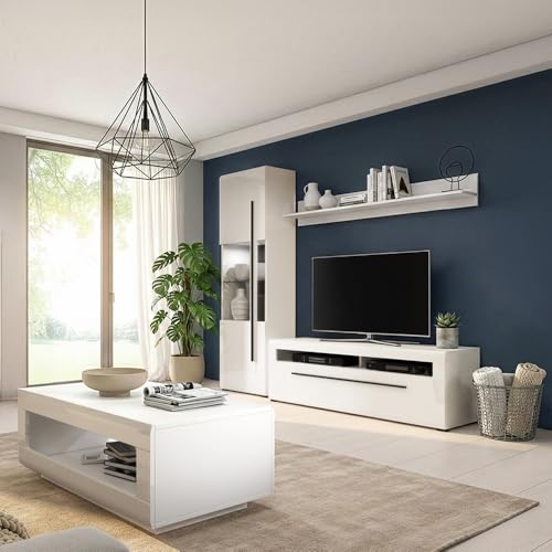 Lomadox Wohnzimmer Set 4-teilig in Weiß Hochglanz mit Wohnwand & Couchtisch, inkl. LED Beleuchtung - Anbauwand, Fernsehwand, Vitrine, Vitrinenschrank, Fernsehschrank, Fernsehtisch Lomadox Wohnzimmer Set 4-teilig in Weiß Hochglanz mit Wohnwand & Couchtisch, inkl. LED Beleuchtung - Anbauwand, Fernsehwand, Vitrine, Vitrinenschrank, Fernsehschrank, Fernsehtisch