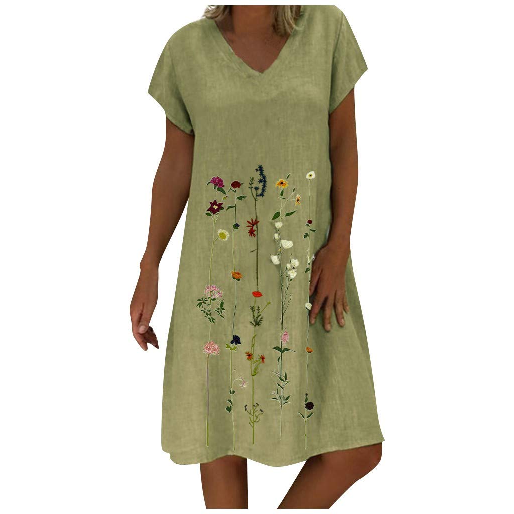RYTEJFES Vestidos de Verano Mujer 2024 Manga Corta Suelto Bohemio Vestidos de Playa Ligero Y Transpirable Cuello Redondo Ropa de Mujer Vestidos de Verano Talla Grande Original Vestidos Fiesta
