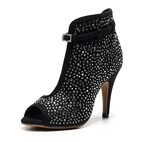 HIPPOSEUS Women High Heel Boots Peep Toe Ankle Booties Heeled Sandals with Rhinestones