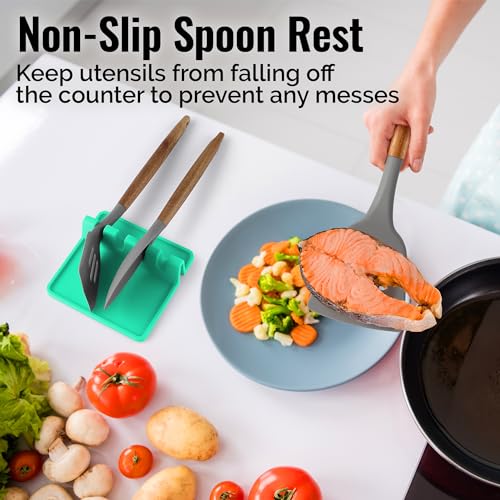 Image of Zulay Kitchen Silicone Utensil Rest with Drip Pad for Multiple Utensils - BPA-Free, Heat-Resistant Spoon Rest & Spoon Holder for Stove Top - Kitchen Utensil Holder for Ladles & Tongs - Carnival Grass