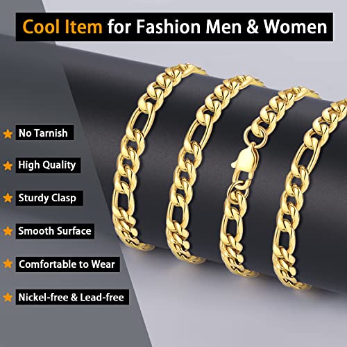 Jewlpire Gold Chain For Men Boys, 5.5Mm Gold Chain Men's Figaro Chain Necklaces, 14K Gold Plated Mens Chain Necklace, 18 Inch #TOP1