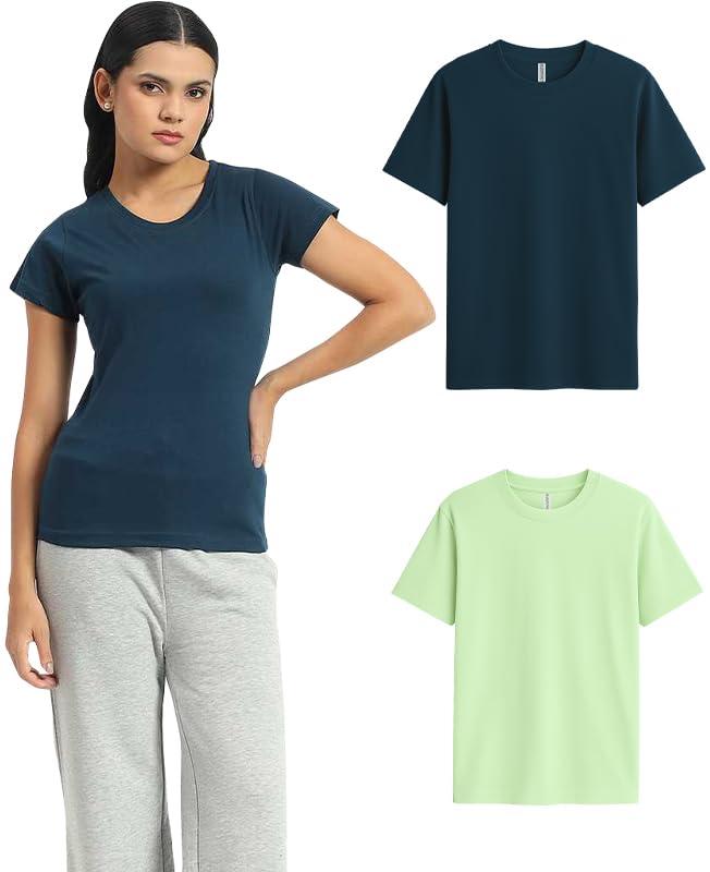 Image of Sleepynuts Women's Plain Round Neck Regular Fit Half Sleeve Cotton T Shirt