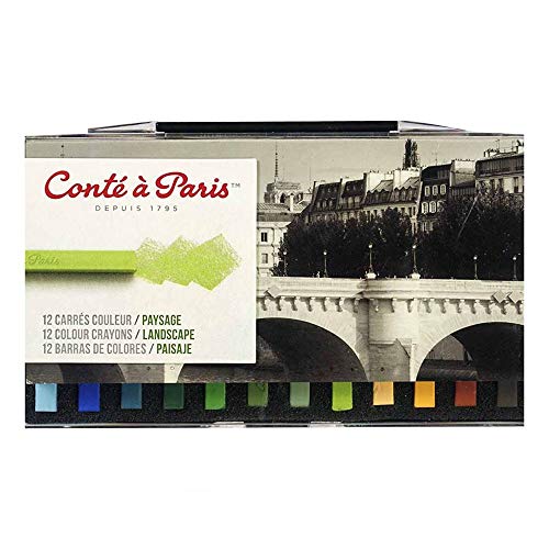 Conté a Paris 50097, 18 gekleurde Carré krijtjes, pastelkrijtjes in vierkantvorm, 18 kleuren 12 kleuren – landschap. Set multicolor