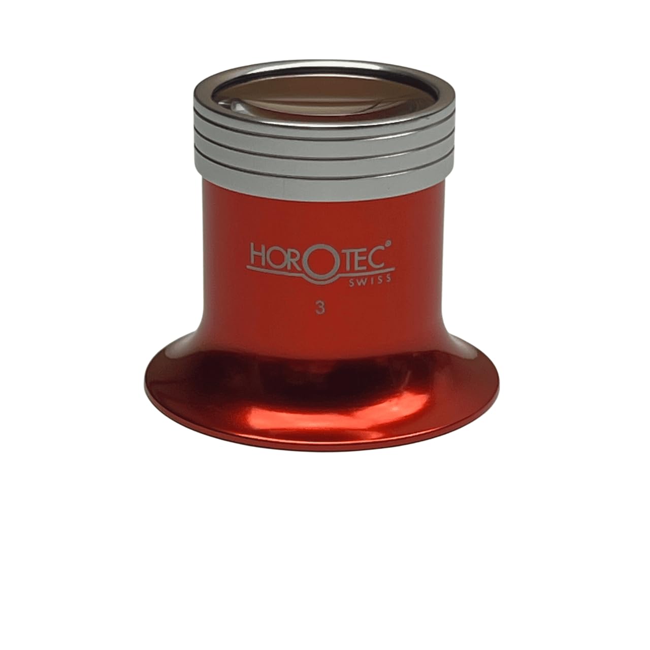 Horotec MSA 00.031-3 Eyeglass Watchmaker loupe in Aluminium anodised red with Screwed Ring x3.5