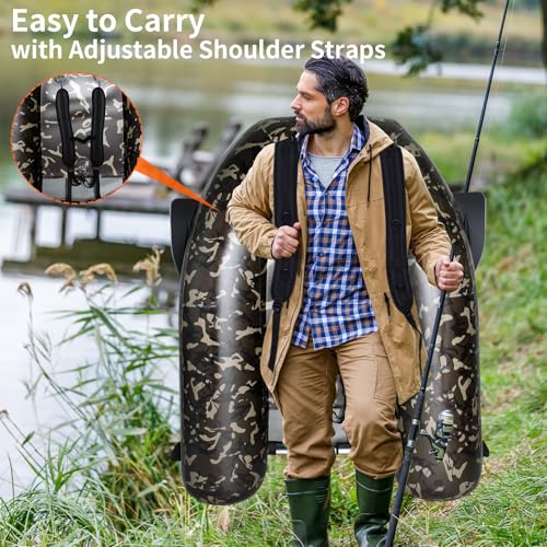 Fishing Float Tube, Belly Boat Fishing with Pump, Fish Ruler, Adjustable Straps, Storage Pockets, 2 Oars, 2 Rod Holders, Motor Bracket Inflatable Float Tube for 330 LBS Load Capacity - Image 6