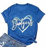 ALLTB Baseball Shirt for Women Baseball Mom Shirt Baseball Heart Graphic Tee Game Day Short Sleeve Tops Blue