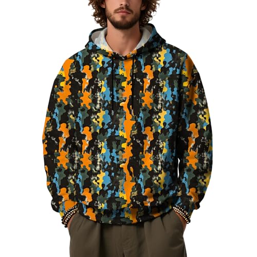 Camo Hoodies for Men Fleece Fashion Fall Camouflage Sweatshirts Long Sleeve Outdoor Pullover Hoodie with Pocket