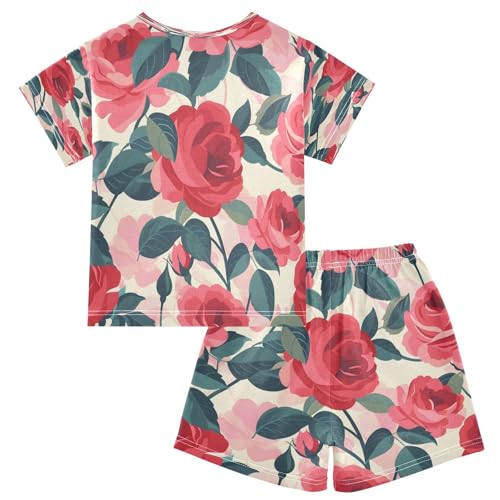 senya Short Sleeve Pajamas Sets Summer Cotton Sleepwear Tile Rose Color Red2