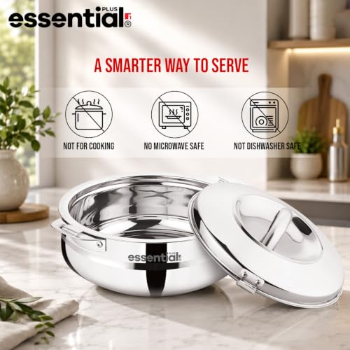 Image of BERGNER Essential Plus Stainless Steel Belly Shape Hot Pot 1500ml, Double Wall Roti Casserole, Food Grade, Hot and Cold Storage, for Rotis /Parathas /Pulao /Biryani, Hot for Hours, Easy to Clean