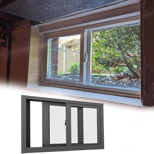 VXL339 Fenêtre coulissante de sous-sol, fenêtres coulissantes avec écran, verre trempé de 9 mm d'épaisseur, cadre en alliage d'aluminium, coupe-vent et isolant thermique, fenêtre de rechange pour