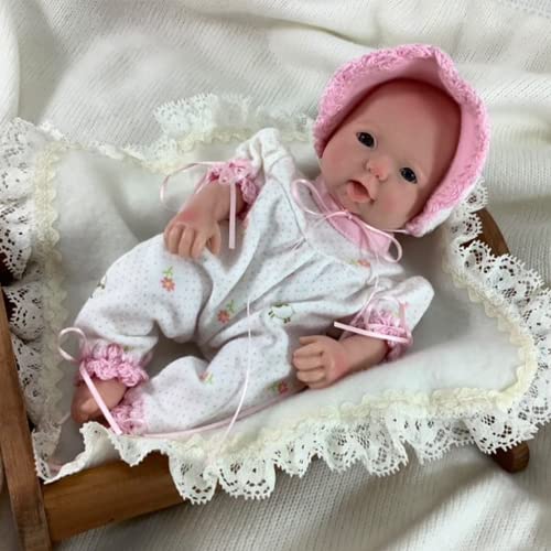 Qaruqase Lifelike Full Silicone Baby Doll,Mini Silicone Newborn Baby Dolls,9 Inch Reborn Baby Dolls Silicone Full Body Open Eyes Girl,Not Vinyl Dolls,Soft Body Waterproof Doll #TOP5