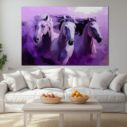 Tableau decoration murale moderne en toile cheval violet 100x70 cm - 2