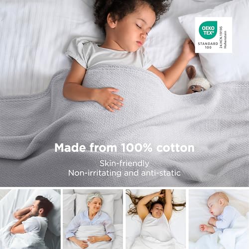 Image of Bedsure 100% Cotton Blanket, Herringbone Weave, Full, Cool Grey