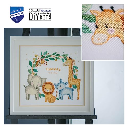 Image of Vervaco Jungle Animals Counted Point Kit, White, Approx. 36 x 33 cm