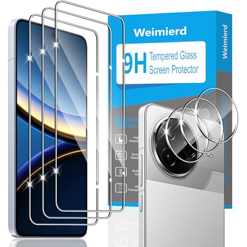 Weimierd Protector de Pantalla para Xiaomi POCO F7 Pro/POCO F7 Ultra 5G, 3 Piezas Vidrio Templado y 3 Piezas Protector de Lente Cámara, 9H Dureza， Cristal Templado Protección