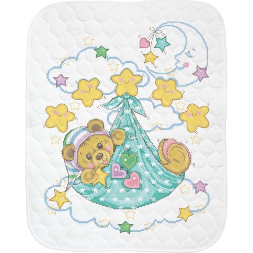 Herrschners Baby Cozy Teddy Baby Quilt Stamped Cross-Stitch Kit