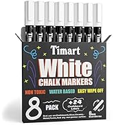 Timart 8 Pack White Chalk Markers, 6mm White Dry Erase Marker Pens - White Liquid Chalk Markers f...