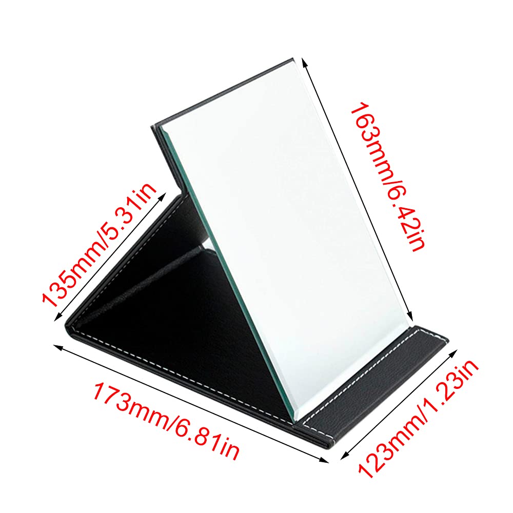 Specchi da Tavolo,Specchio da Viaggio Pieghevole,Specchio Portatile da Trucco con Pelle PU,per Scrivania da Ufficio,Tavolo da Trucco e Viaggio(Nero)